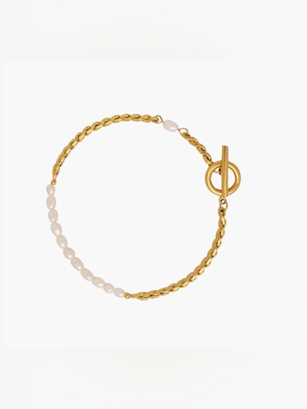 Gold Chain and White Bead Toggle Bracelet Stainless Steel - Picture 8 of 8